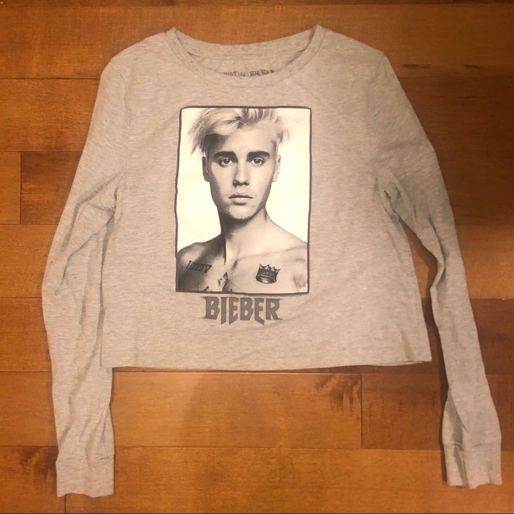 Justin Bieber Grey Purpose Long Sleeve Crop Top